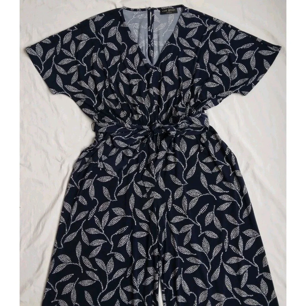 Lane Bryant Kimono Sleeve V-Neck Jersey Jumpsuit Leaves Flowy Chic Boho 14/16 - Picture 4 of 12